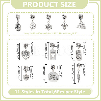 66Pcs 11 Styles Tibetan Style Alloy European Dangle Charms PALLOY-HY00077-1