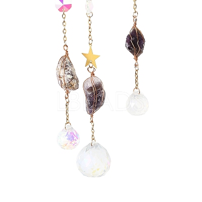 Natural Amethyst Chips Beaded Moon Hanging Sun Catchers HJEW-M004-13-1