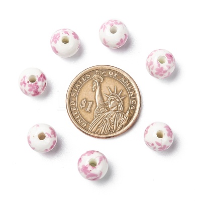 Floral Printed Porcelain Beads PORC-Q201-10mm-3-1