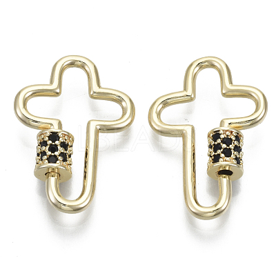Brass Micro Pave Cubic Zirconia Screw Carabiner Lock Charms KK-R136-070A-NF-1
