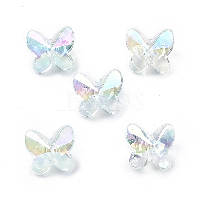 UV Plating Rainbow Iridescent Acrylic Beads OACR-H015-04-1