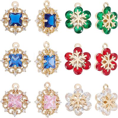 12Pcs 6 Style Rack Plating Brass Pendants KK-NB0001-74-1