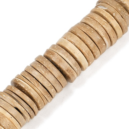 Dyed Natural Coconut Flat Round Bead Strands COCB-O003-12E-01-1