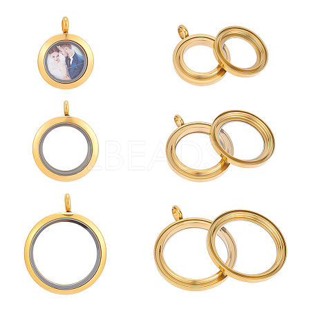 3Pcs 3 Style 304 Stainless Steel Locket Pendants FIND-UN0001-83G-1
