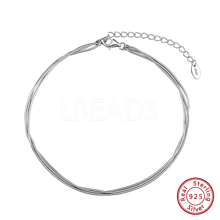 925 Sterling Silver Snake Chain Anklet AJEW-Z029-14P-1