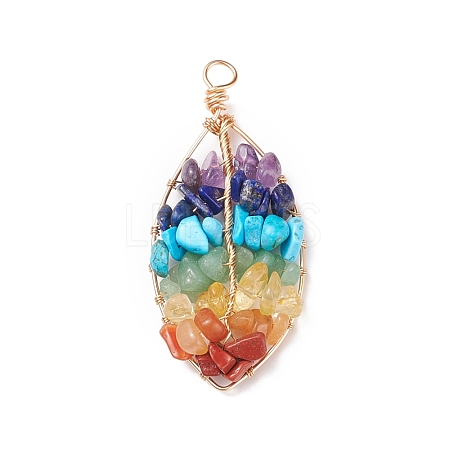 Chakra Natural Mixed Stone Chip Big Pendants PALLOY-JF01662-03-1