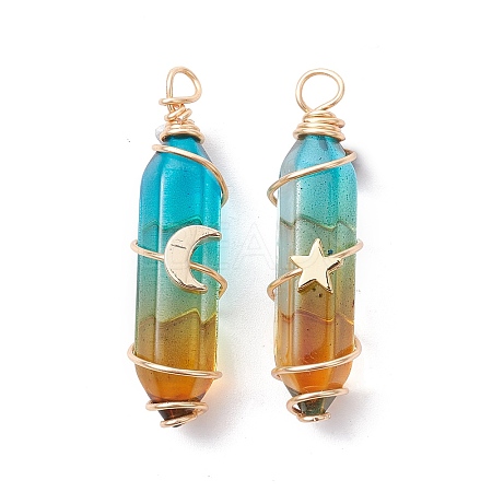 2Pcs 2 Style Two Tone Glass Double Terminated Point Beads Pendants Set PALLOY-JF02538-01-1