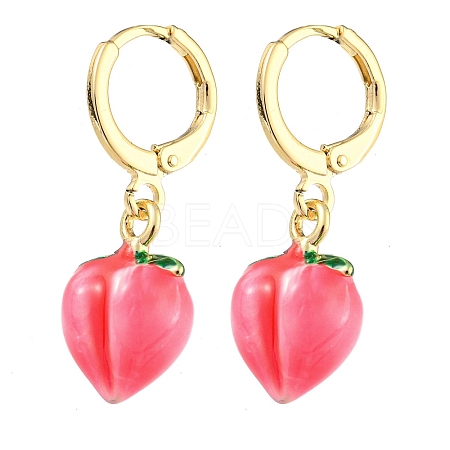 Fuchsia Peach Glass Dangle Leverback Earrings EJEW-P260-01G-1