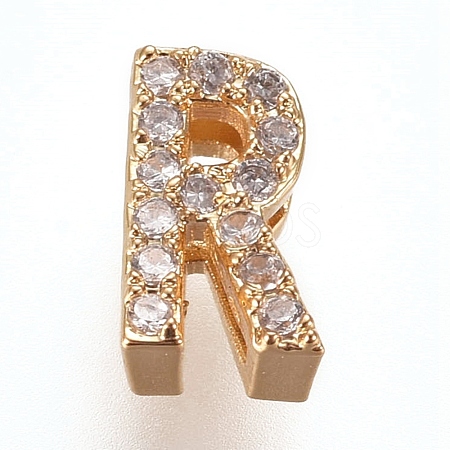Golden Plated Brass Micro Pave Cubic Zirconia Slide Charms ZIRC-L075-61R-G-1