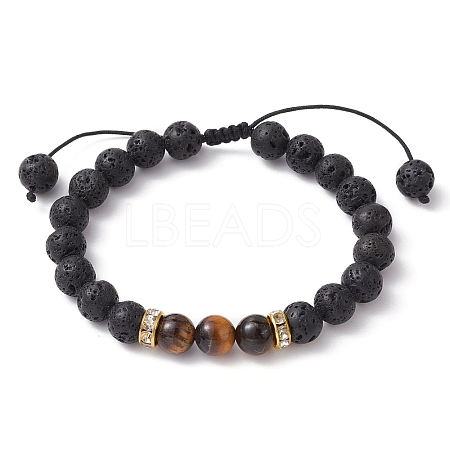Natural Lava Rock & Tiger Eye Braided Bead Bracelets BJEW-JB09729-01-1