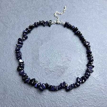 Synthetic Blue Goldstone Chip Beaded Necklaces for Women IW6789-17-1