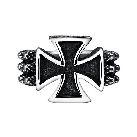 Fashion 316L Surgical Stainless Steel Cross Rings for Men RJEW-BB03851-11-1