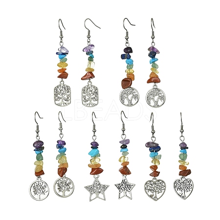 Natural & Synthetic Mixed Stone Chips Dangle Earrings EJEW-JE05390-1