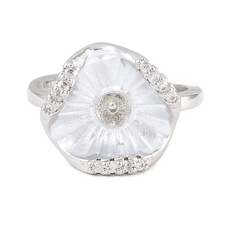 Flower Brass Micro Pave Cubic Zirconia & Enamel Cuff Ring Settings KK-CBAC351-06P-01-1