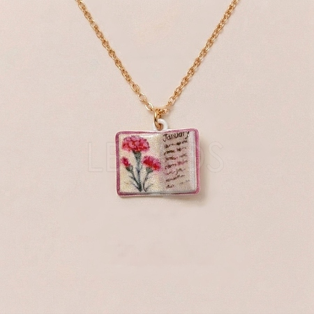 Brass Enamel Book Pendant Necklaces for Women KK-CBAF5B9-01G-01-1