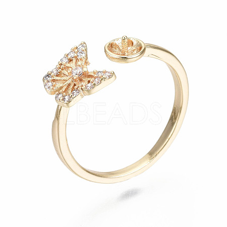 Brass Micro Pave Clear Cubic Zirconia Peg Bails Cuff Finger Ring Settings X-KK-S360-012-NF-1