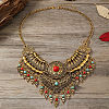 Ethnic Style Zinc Alloy Pave Synthetic Turquoise Teardrop Statement Chunky Bib Necklaces for Women FS-WG23959-02-2