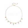 Christmas Brass Pave Clear Cubic Zirconia Snowflake & 304 Stainless Steel Star and Round Glass Tassel Brass Paperclip Chain Bib Necklaces NJEW-JN05504-1