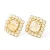 Natural Citrine Square Stud Earrings with Plastic Pearl Beaded EJEW-E599-03G-03-3