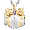 Bowknot Gift Box Brass Cubic Zirconia Pendant Necklaces SJEW-BB66220-A-1