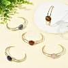 Natural Mixed Stone Flat Round 304 Stainless Steel Cuff Bangles for Women BJEW-JB14352-01-1