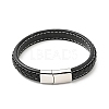 Cowhide Braided Flat Cord Bracelet with 304 Stainless Steel Magnetic Clasps BJEW-H552-01P-01-2