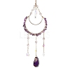 Moon Iron & Natural Amethyst Chip Pendant Decorations AJEW-Q143-09-3