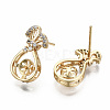 Brass Micro Pave Clear Cubic Zirconia Stud Earring Findings KK-T056-131G-NF-1