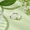 Round Shell Pearl & Brass Beads Stretch Rings RJEW-JR00689-02-2