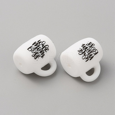 Cup with Word Pattern Silicone Beads SIL-WH0006-18H-1