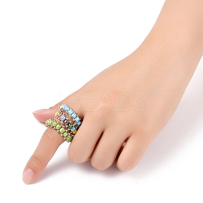 Round Glass Seed Beaded Finger Rings RJEW-JR00307-01-1