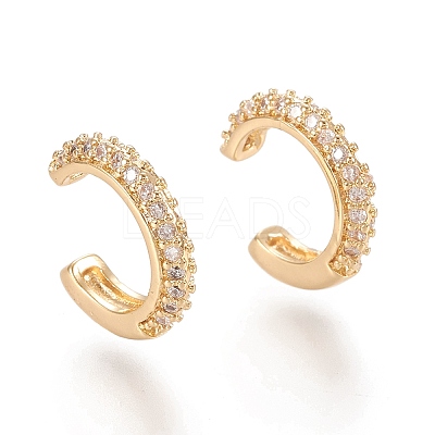 Brass Micro Pave Clear Cubic Zirconia Cuff Earrings X-EJEW-M195-07G-1