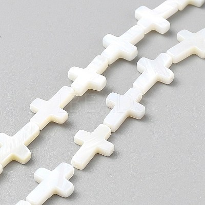 Natural Freshwater Shell Cross Beads Strands BSHE-WH0015-01-1