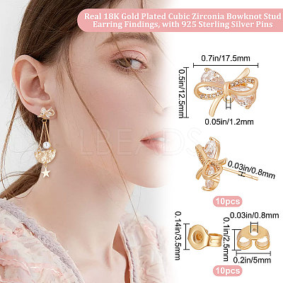 5 Pair Brass Micro Pave Clear Cubic Zirconia Bowknot Stud Earring Findings KK-BBC0005-18-1