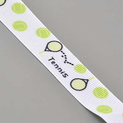 5 Yards Tennis Print Polyester Grosgrain Ribbon OCOR-WH0085-64C-1