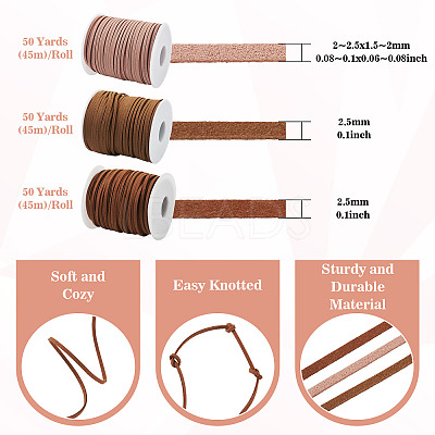 3 Rolls 3 Styles Faux Suede Cord LW-TA0001-06-1