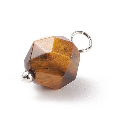 Faceted Natural Tiger Eye Pendants PALLOY-JF01694-01-1