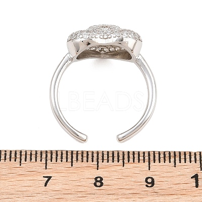 Heart Brass Micro Pave Cubic Zirconia Cuff Open Rings for Women CU-CBA0A21-01P-02-1