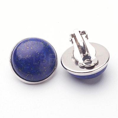 Natural Dyed Lapis Lazuli Brass Clip-on Earrings EJEW-A051-A008-1