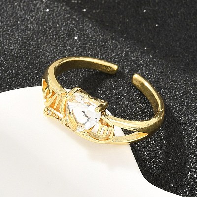 Mother's Day Brass Pave Cubic Zirconia Cuff Open Rings CU-CBACDF6-06G-01-1