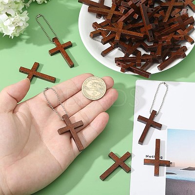 DIY Cross Wood Pendant Decoration Making Kit DIY-GL0004-110-1