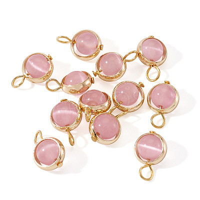 12Pcs Brass & Glass Imitation Cat Eye Round Charms PALLOY-TAC0237-04-1