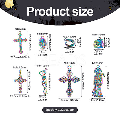 32Pcs 8 Style Rainbow CoLOR Alloy Pendants PALLOY-SW0001-02-1