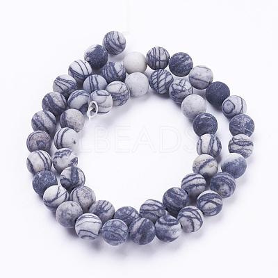 Natural Black Silk Stone/Netstone Beads Strands G-F520-57-4mm-1