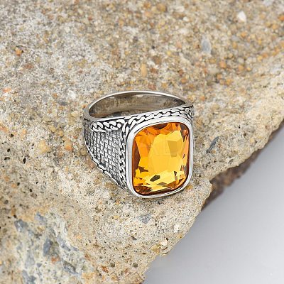 304 Stainless Steel with Cubic Zirconia Finger Rings for Men FS-WG67565-46-1