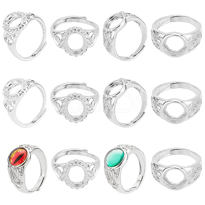 12Pcs 2 Style Adjustable Brass Ring Shanks KK-HY0001-87-1