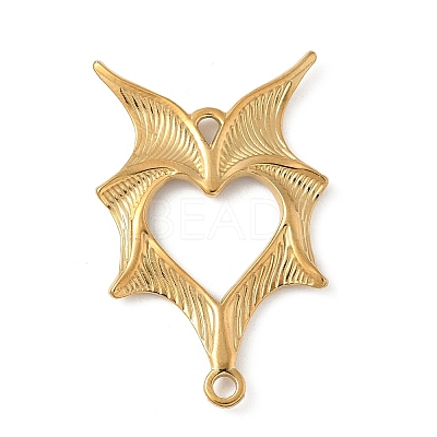 304 Stainless Steel Bat Wings Heart Links Connector Charms STAS-S186-13G-1