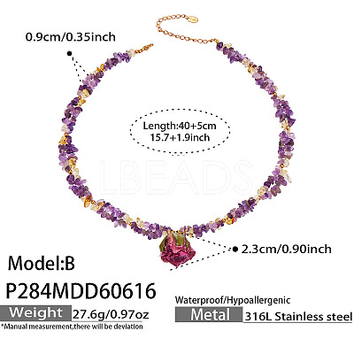 Resin Dried Flower Pendant Natural Amethyst Chip Beaded Necklaces for Women WG04FC4-02-1