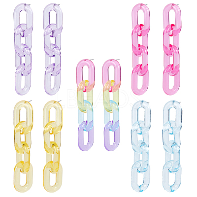 5 Pairs 5 Colors Acrylic Cable Chains Dangle Stud Earrings EJEW-AN0004-06-1