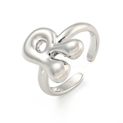 Brass Letter Open Cuff Rings for Women RJEW-G313-01R-P-1